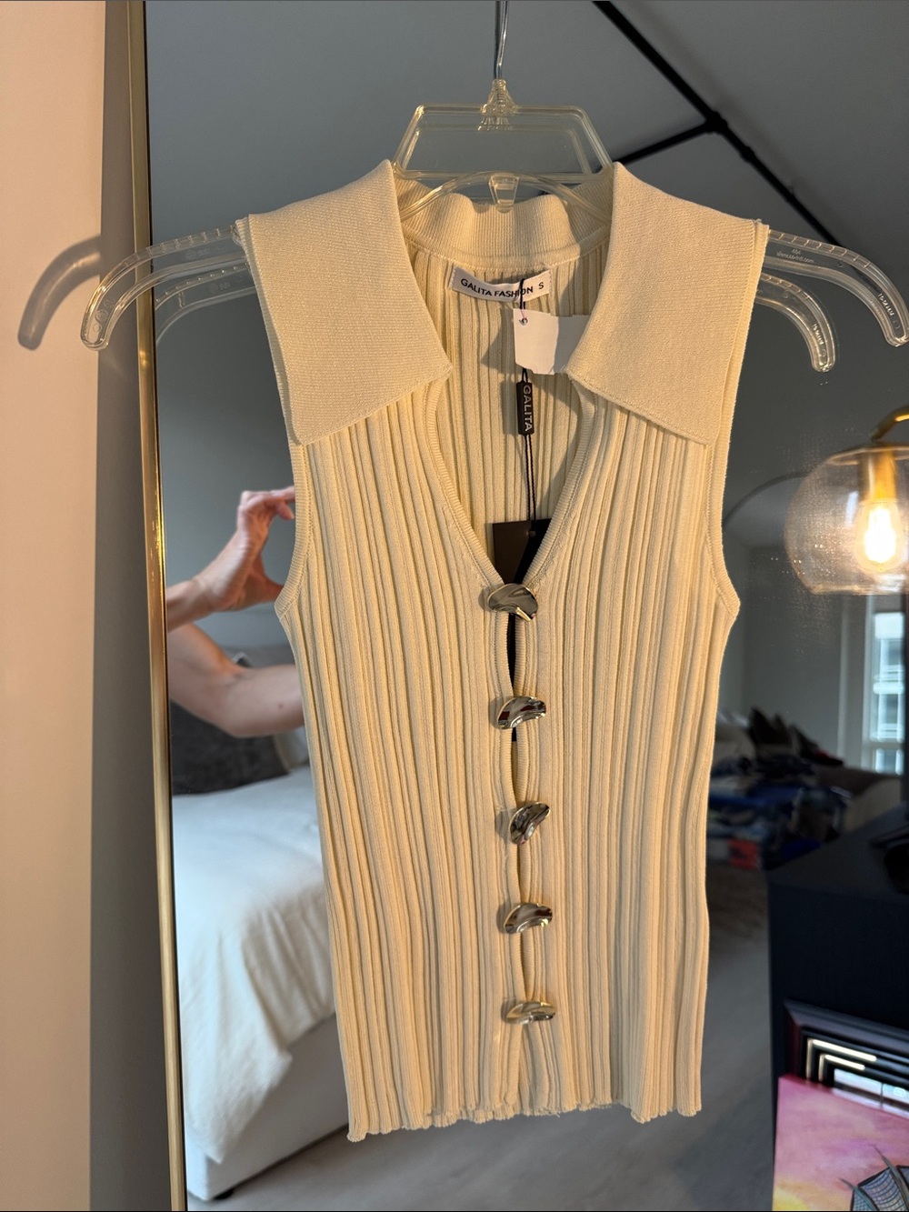 Sleeveless Knit Tank with Gold Toggle Closures
